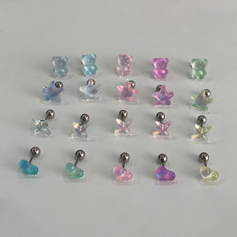 Cute Teddy Bear Extremely Light Star Ear Bone Starfish Love Stud Earrings