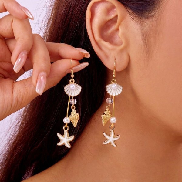 Fresh Conch Starfish Long Tassel Ear Hook Female Niche Earrings