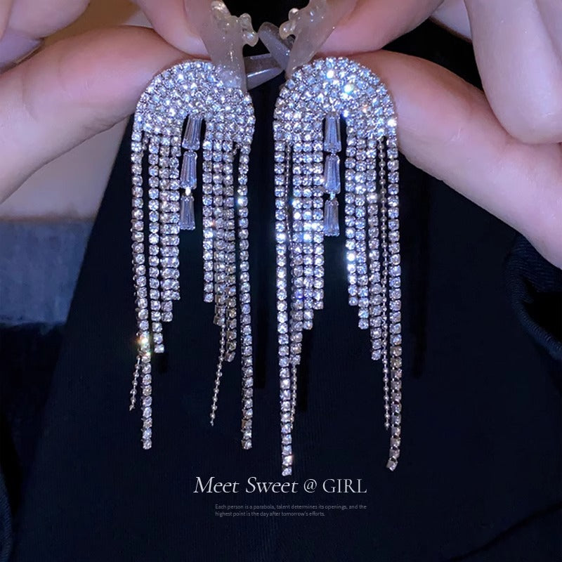 Women's Fashion Exaggerated Rhinestone Long Fringe High-grade Earrings