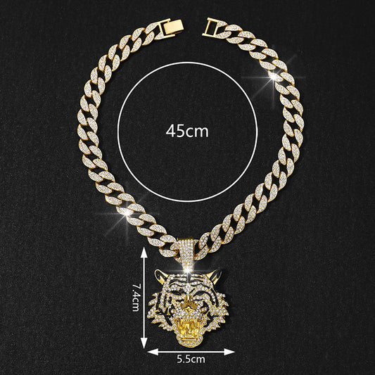 Men's Alloy Three-dimensional Diamond Tiger Cuban Hip Hop Cool Necklaces