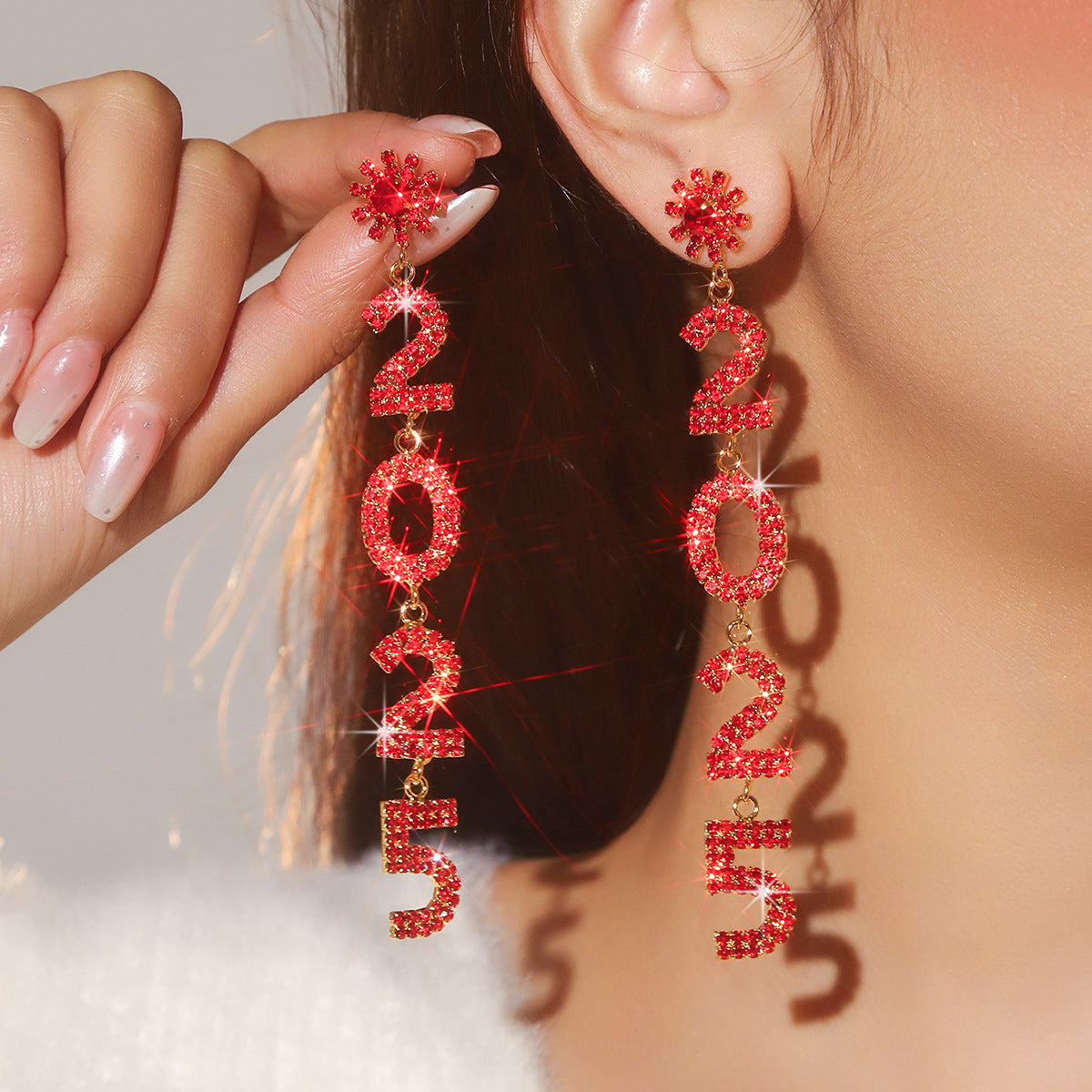 Women's Super Flash Rhinestone Long Fringe High-grade Earrings