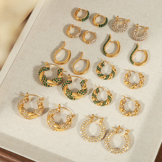 Fashion Simple Personality Geometric Inlaid Colorful Crystals Design Earrings