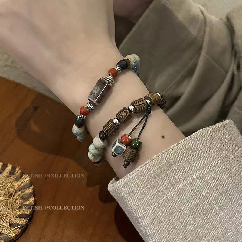 Rose Beads Fashion Simple Style Chinese Handmade Woven Exquisite Tassel Bracelets