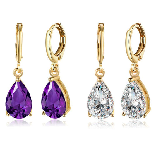 Copper Inlaid Zircon Retro Ear Clip Water Drops Rings