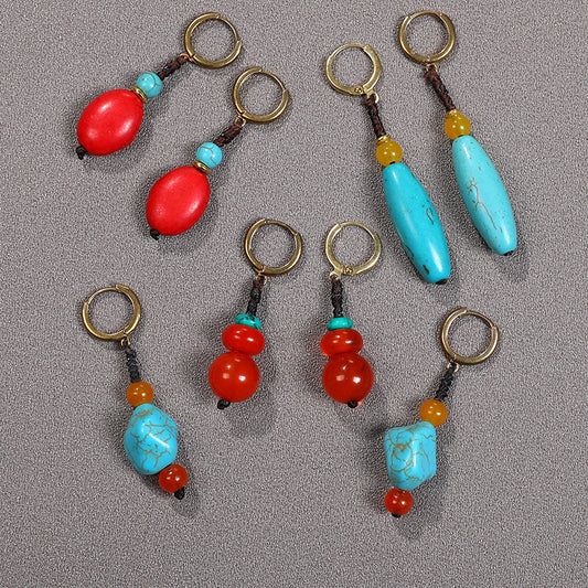 Ding Ear Imitation Turquoise Tibetan Ethnic Style Earrings