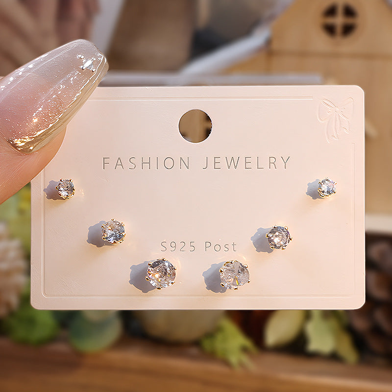 Sier Needle Zircon Temperament Small Ear Light Luxury Rings