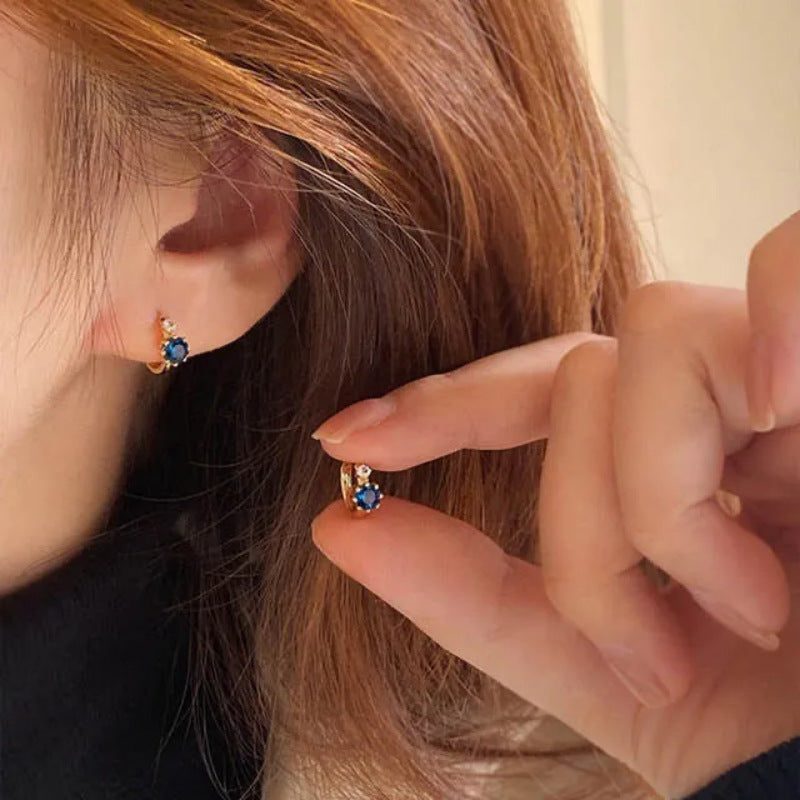 Women's Simple Blue Zircon Exquisite Light Luxury Niche Design Earrings