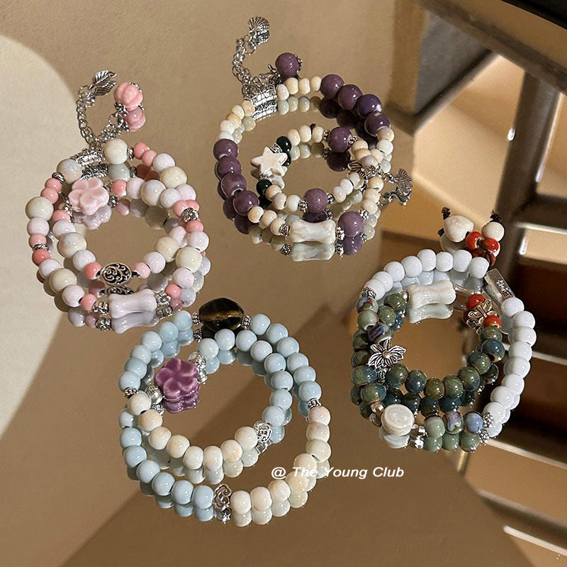 Style Double Circle Ceramic Beaded Ethnic Bracelets