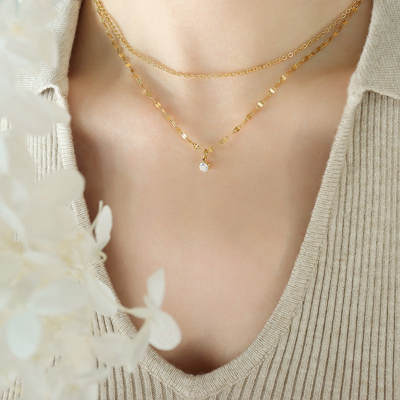 Style Simple Small Public Design Sense Double Layer Stacked Zircon Necklace