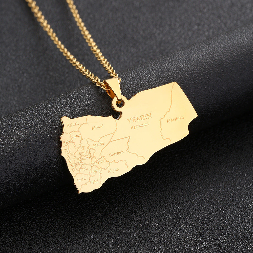 Women's & Men's Map Flag For Lovers Wild Titanium Necklaces