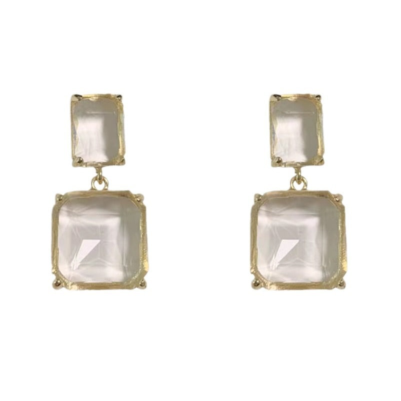 Women's High Sense Sier Fashionable Shining Transparent Gem Earrings