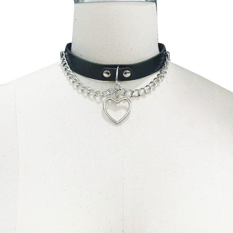 Love Peach Heart Neck Band Leather Collar