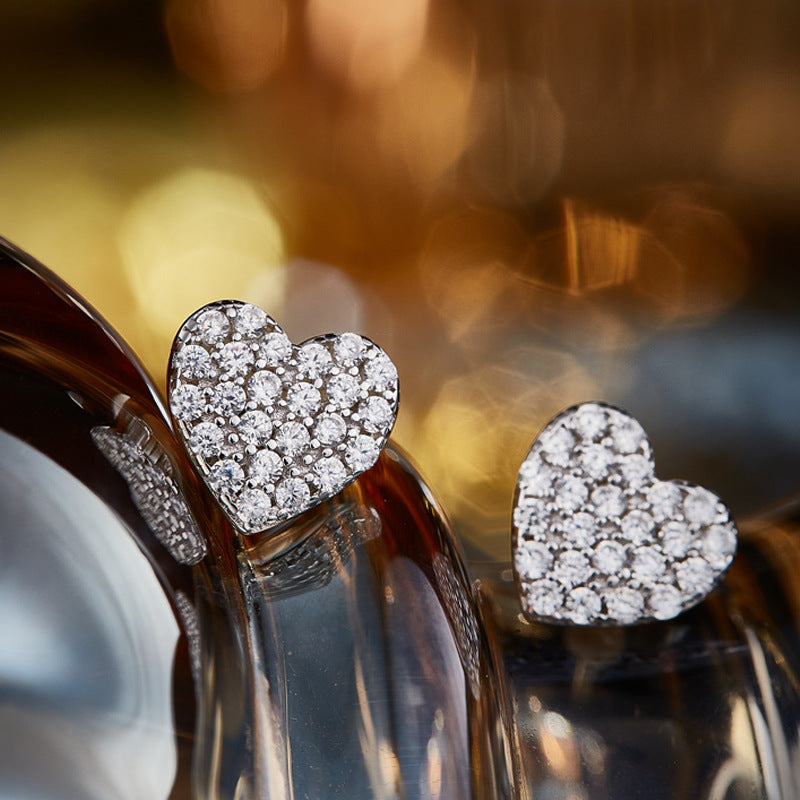 Sier Fashion Popular Fully Jeweled Loving Stud Earrings