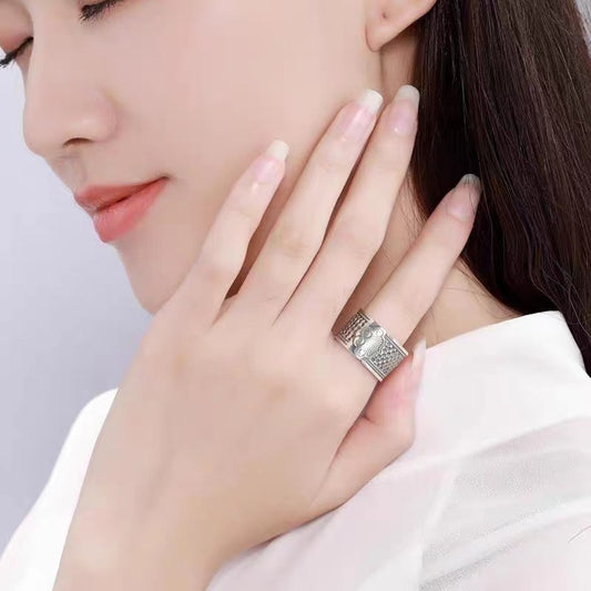 Men's Sier Retro Opening Trendy Single Lucky Rings