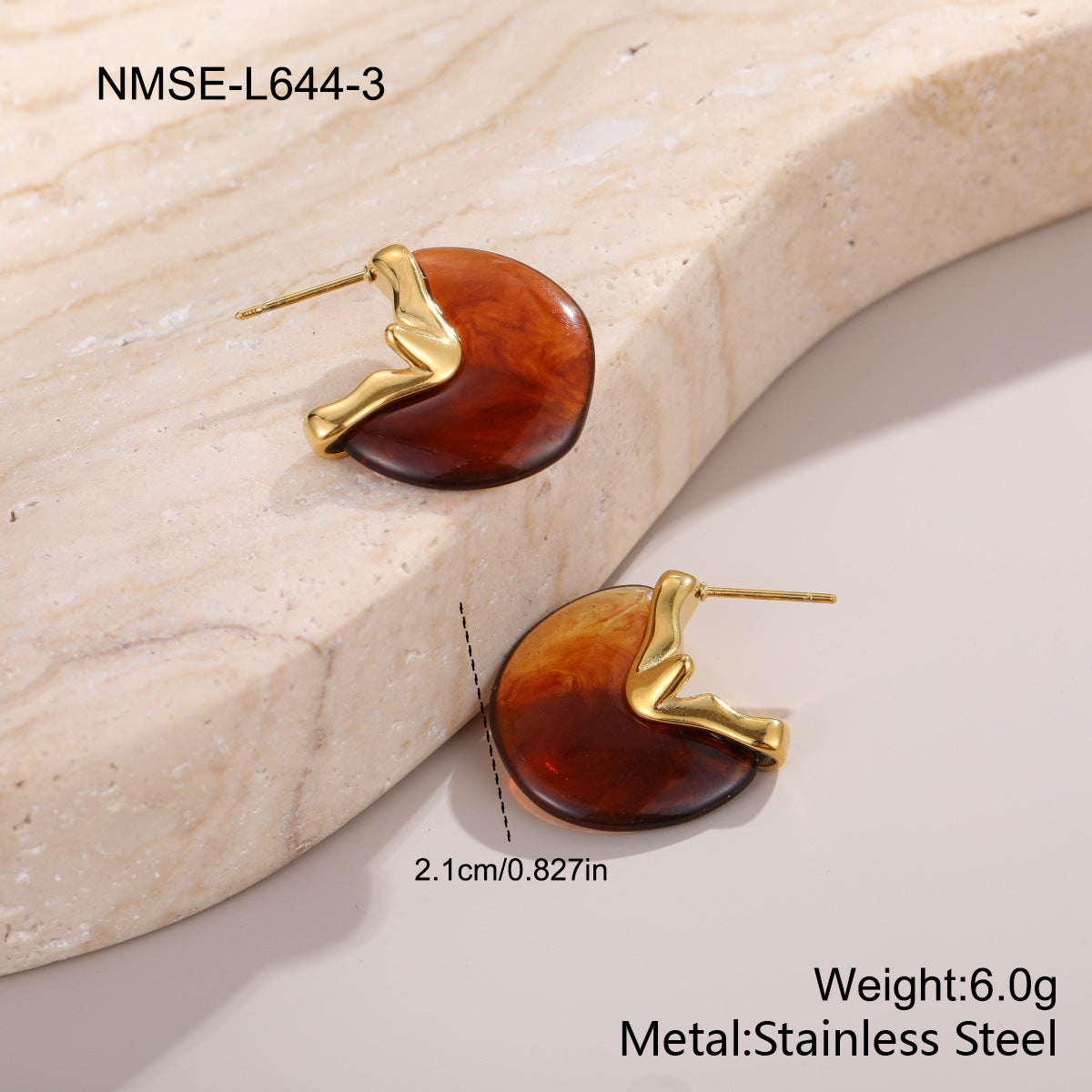 Stainless Steel Fresh Color Irregular Resin Female Niche Design Earrings