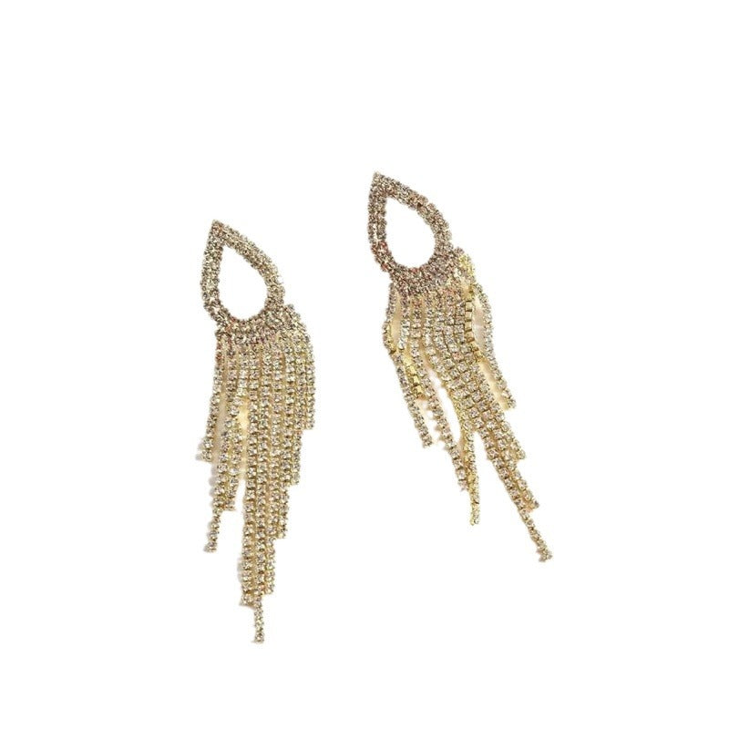 Shiny Full Zircon Tassel Mi Light Earrings