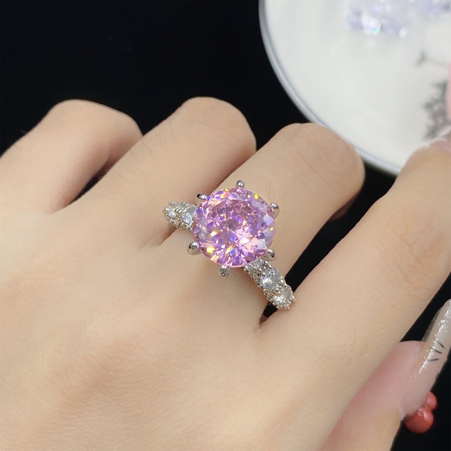 Spodumene Purple Pink Zircon Simple Temperament Open Female Rings