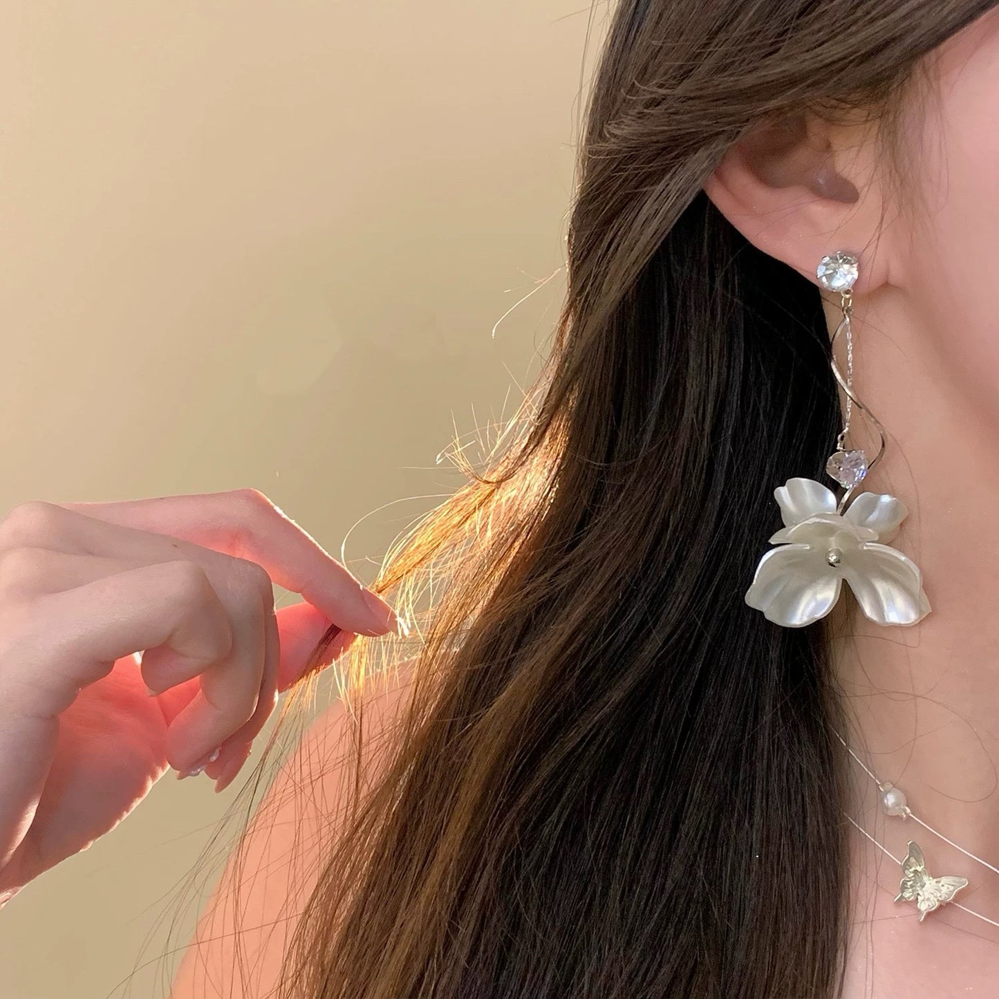 Women's French Style Long Flower For Seaside Earrings