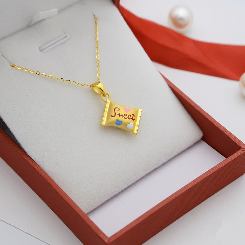 Women's Laos Sandy Gold Plated Candy Mini Small Collarbone Golden Necklaces