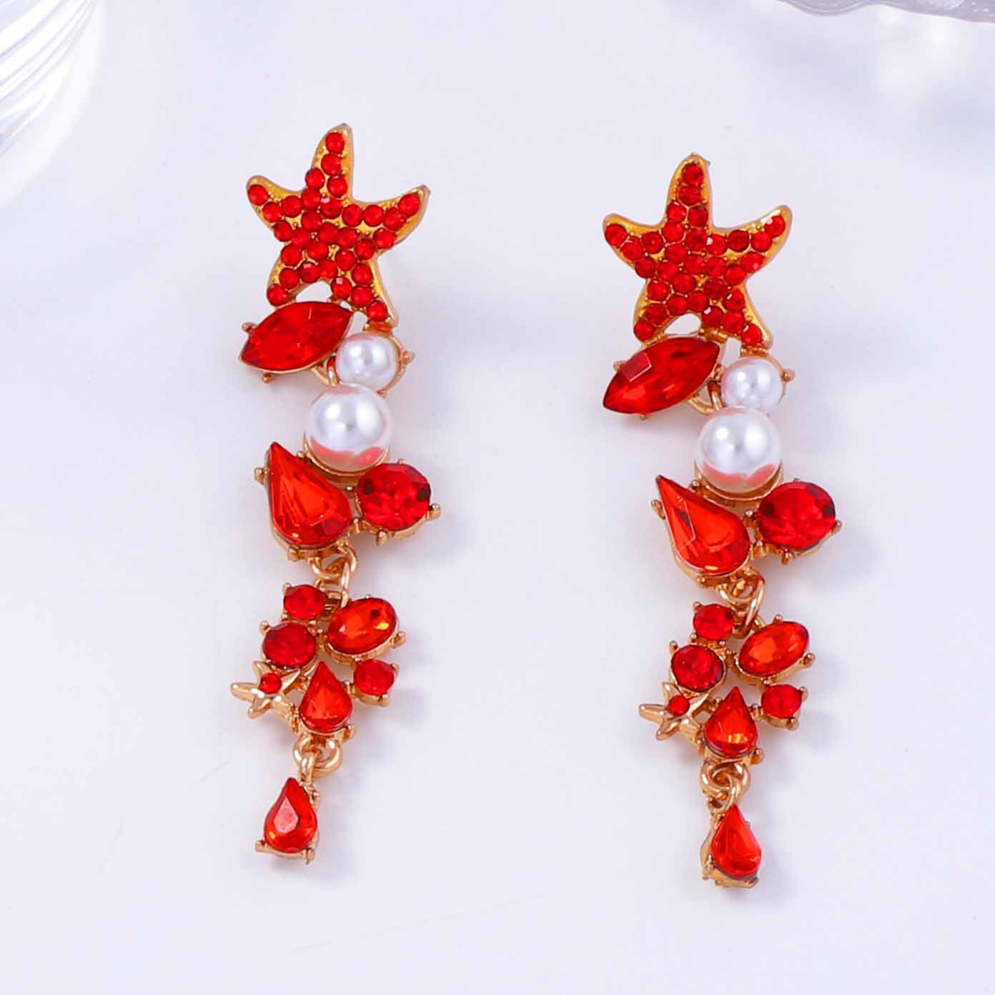 High-key Dignified Starfish Long Alloy Connection Earrings