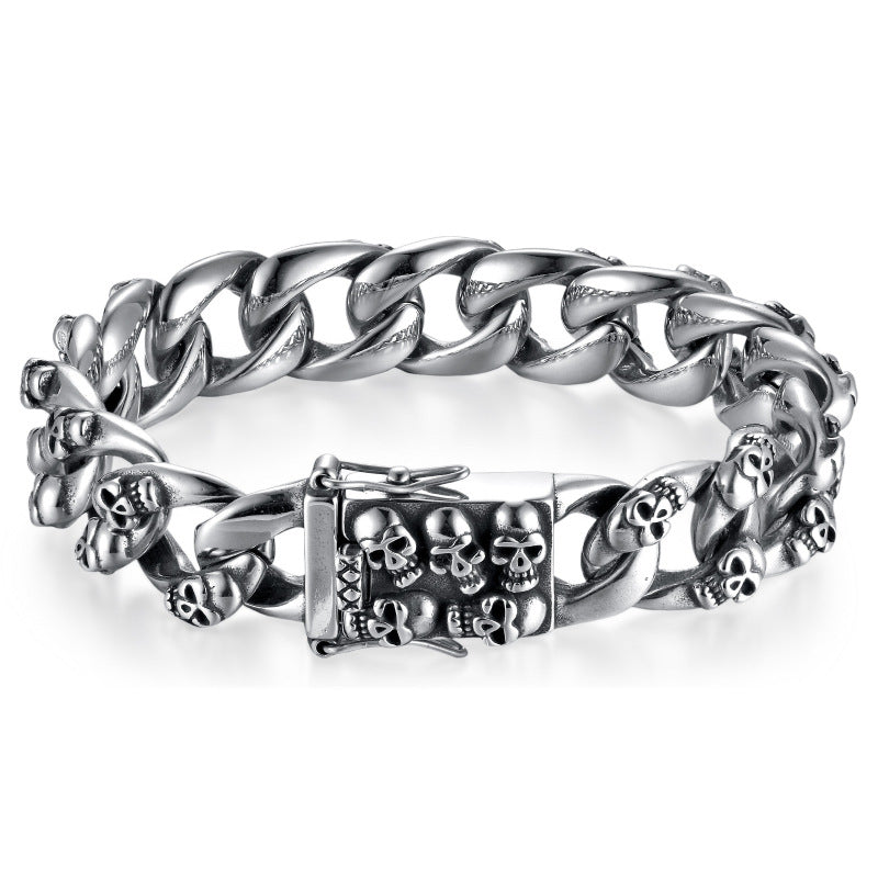 Men's Skull Punk Retro Street Hipster Glossy Release Buckle Bracelet