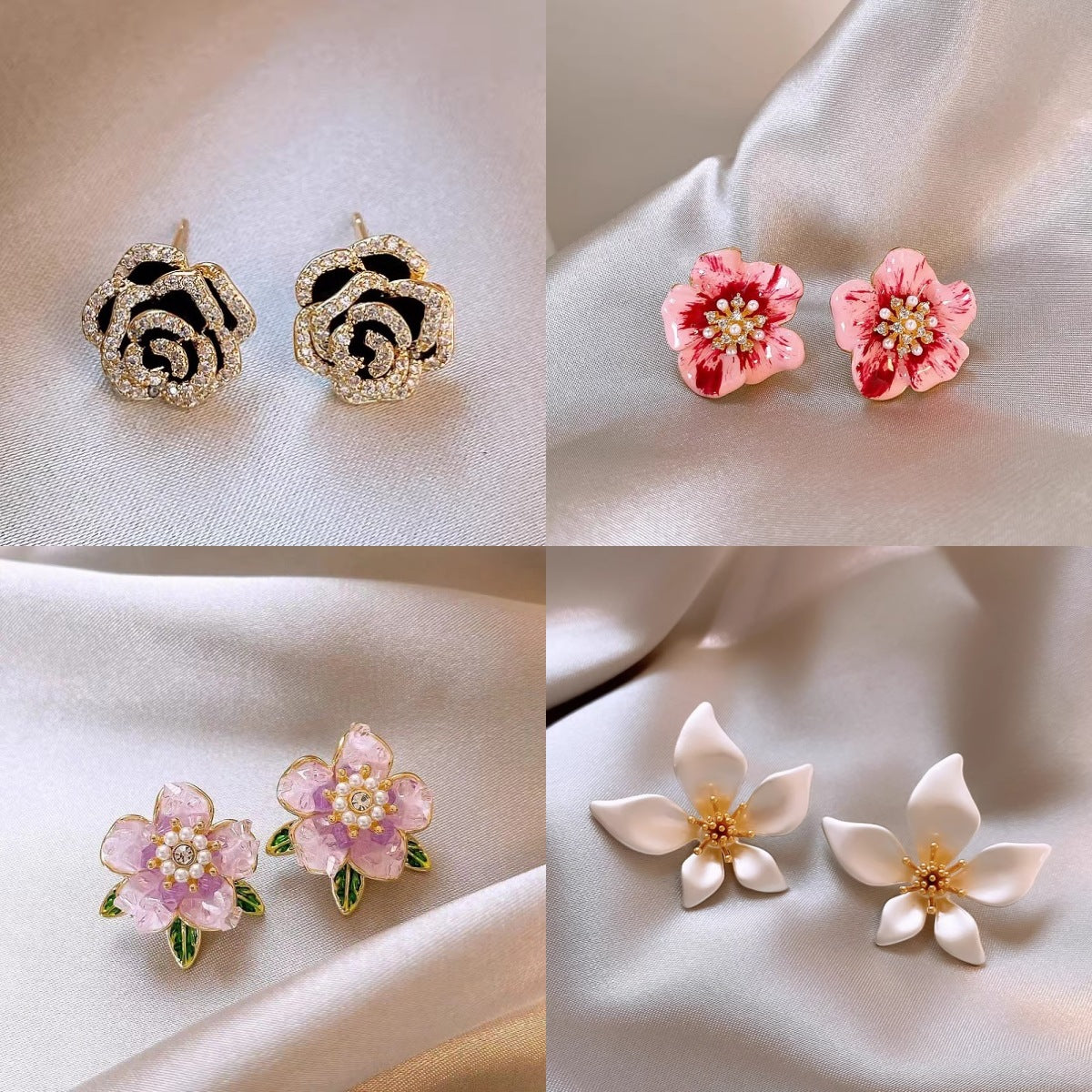 Inlaid Zircon Flower Elegant High-grade Pearl Earrings