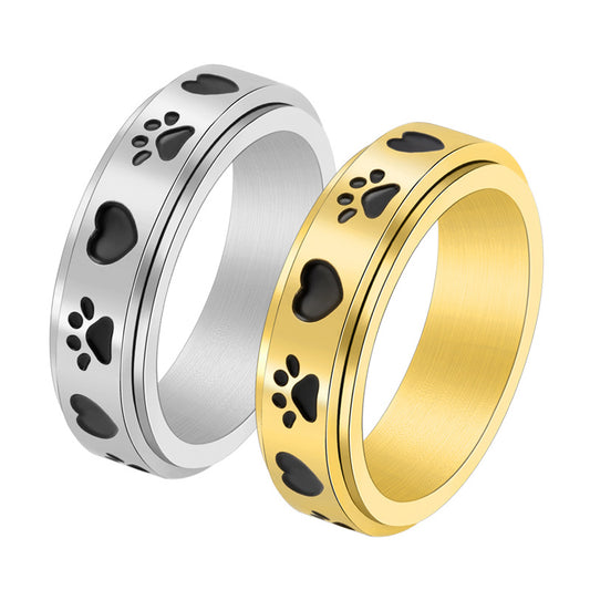 Women's Love Dog Printed Rotatable Cute Stainless Steel Rings