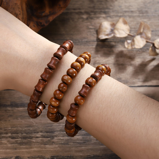 Bamboo Ebony Pear Rosewood Single Unisex Wooden Bead Retro Easy Bracelet