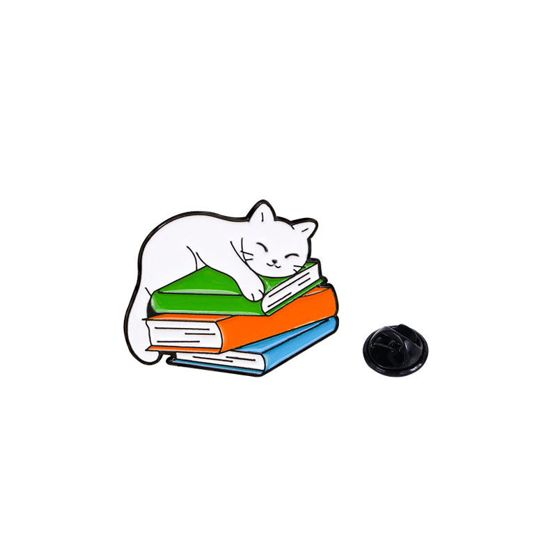Alloy Brooch Cute Cartoon Cat Book Small Brooches