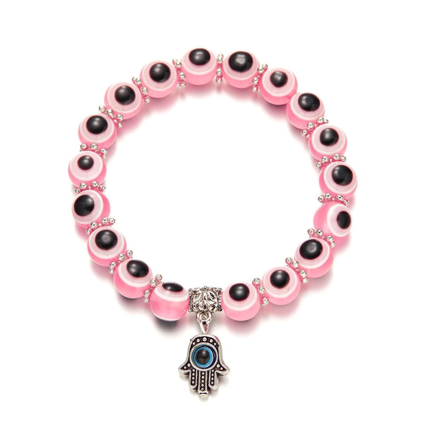 Alloy Palm Hollow Blue Eyes Beaded Elastic Bracelet