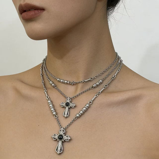 Women's Inlaid Zircon Cross Light Luxury High-grade Gothic Hot Long Sweater Necklace
