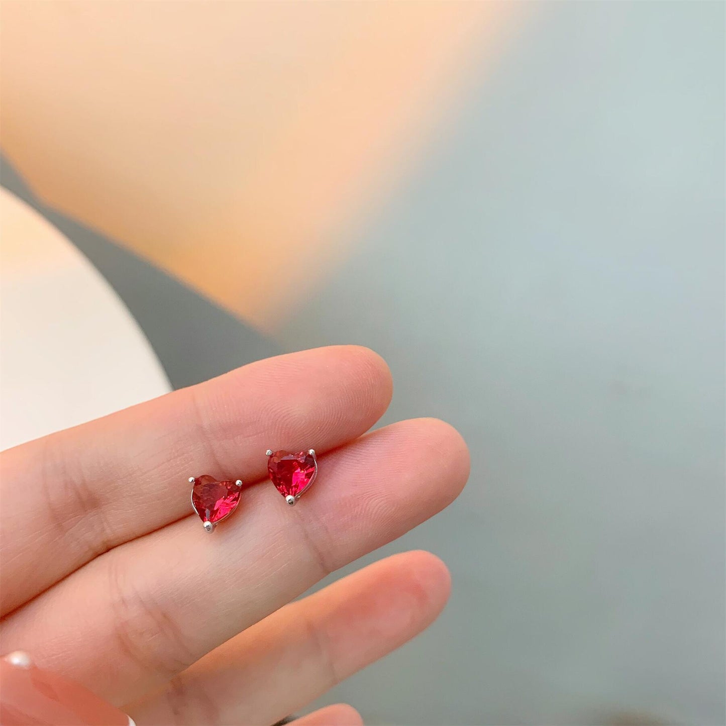 Women's Needle French Style Temperament Colored Loving Heart Zircon Earrings