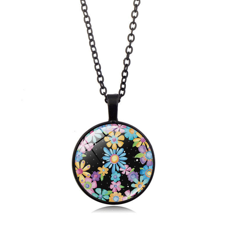 Women's Flower Peace Logo Time Stone For Vintage Necklaces