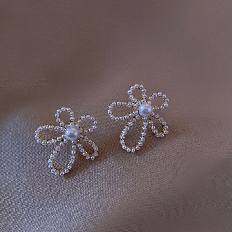 Summer Stylish Flower Sier Pin Sweet High Sense Design Petal Earrings