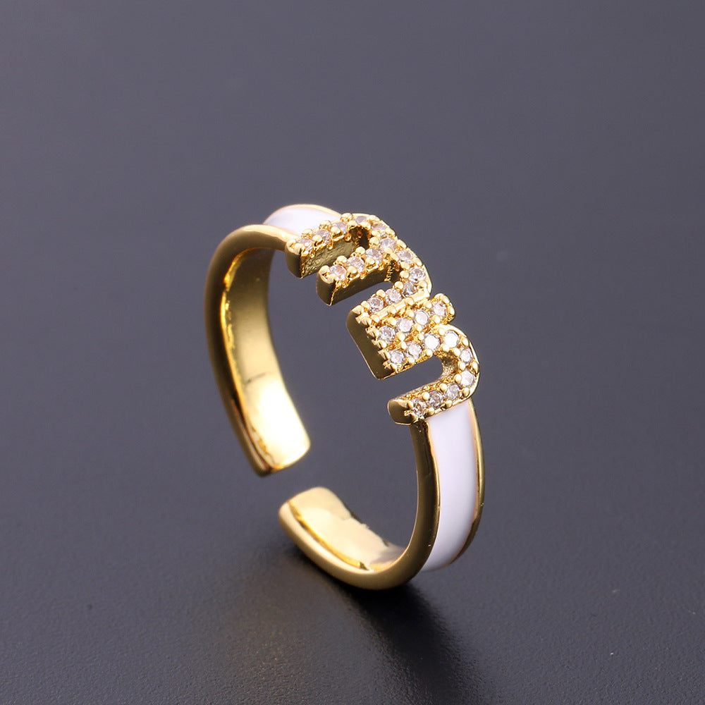 Women's Copper Zircon Electroplated Real Gold Open Index Ring