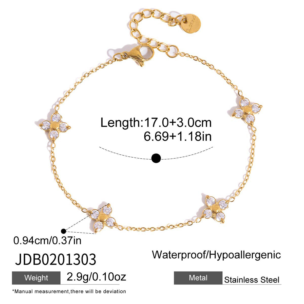 White Zircon Clover Stainless Steel Female Minimalist Bracelets