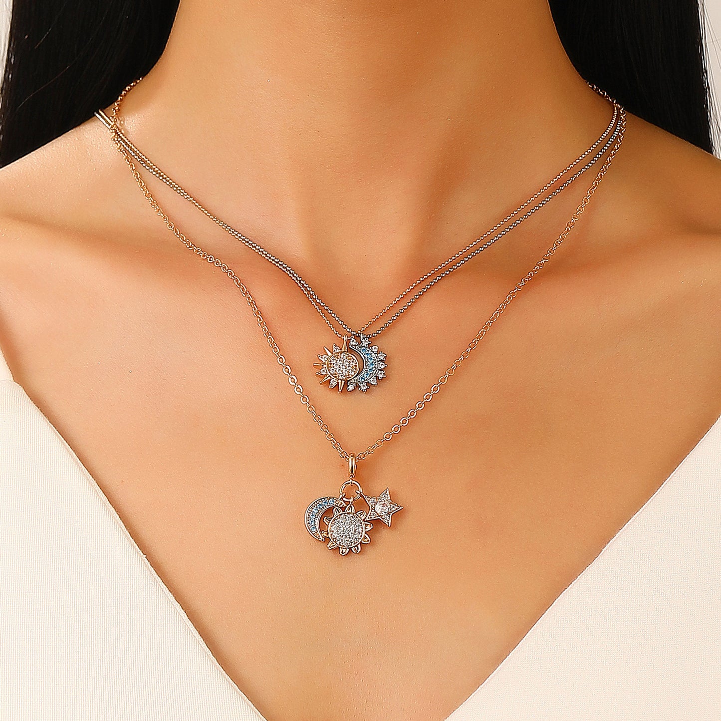 Elegant Charming Diamond Sun Moon Female Rings