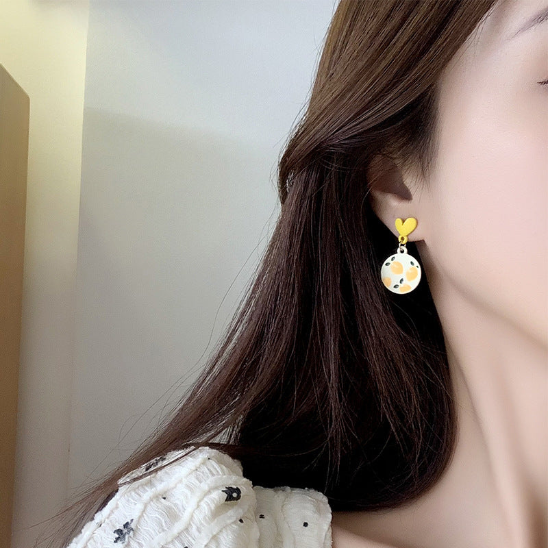 Fresh Love Heart Lemon Sweet Tide Niche Design Stud Earrings