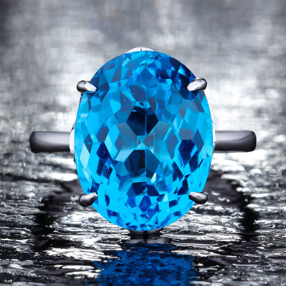Atmospheric Big Diamond Turtle Surface Blue Crystal Rings