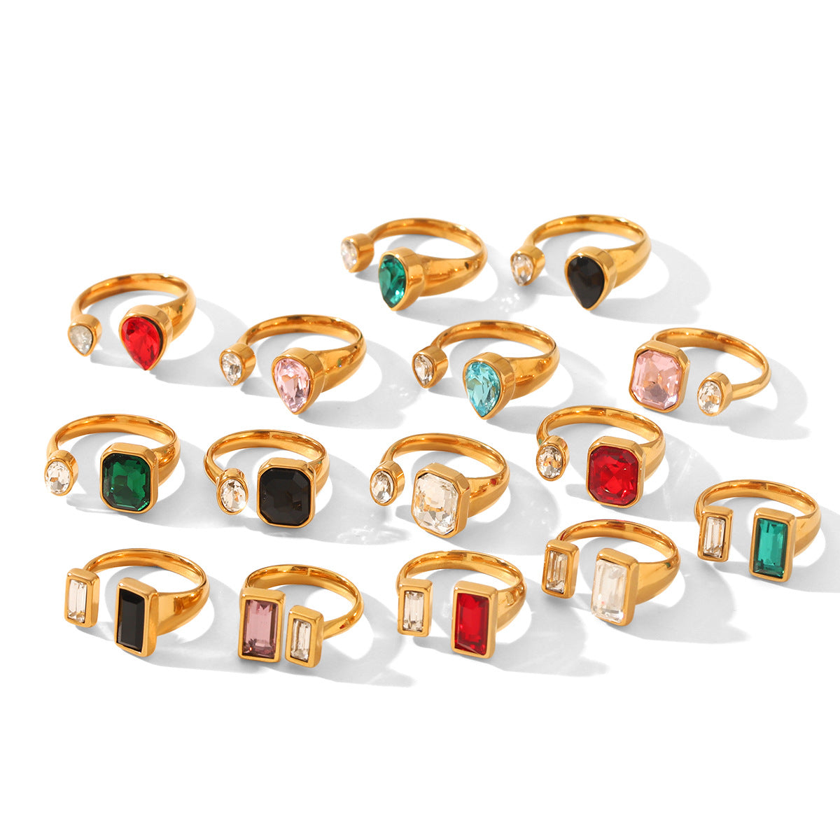 Geometric Zircon Light Luxury High-grade Stainless Steel Open Female Rings