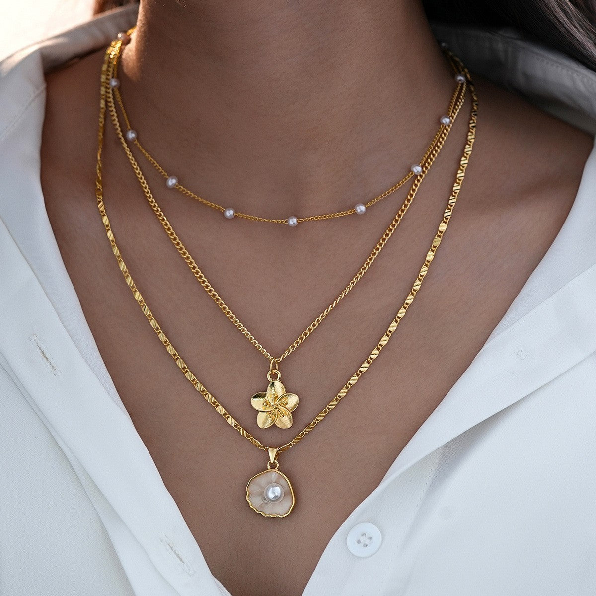 Pearl Twin Light Luxury Long Flower Female Fashion Necklace