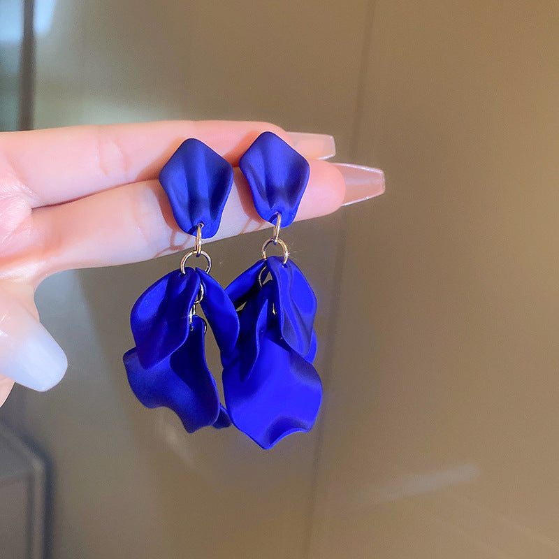 Women's Fresh Blue Fabric Flower Tassel Seaside Vacation Style Light Stud Earrings