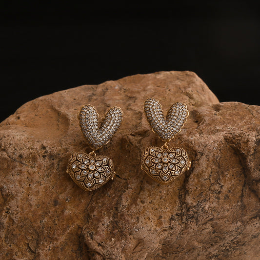 Real Gold Gaanized Enamel Diamond Retro Earrings