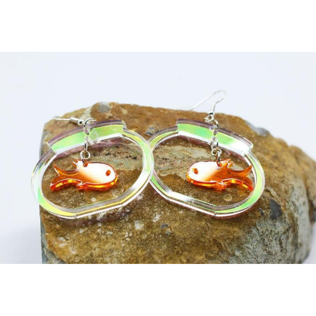 Colorful Transparent Acrylic Fish Globe Goldfish Earrings