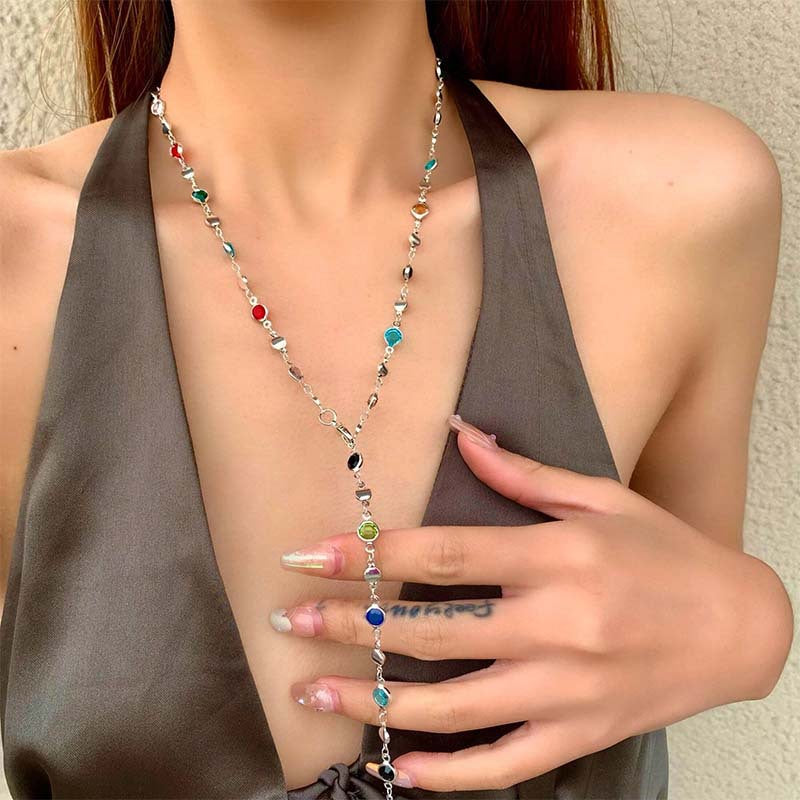 Women's Ornament Elegant Colorful Crystal Metal Clavicle Necklaces