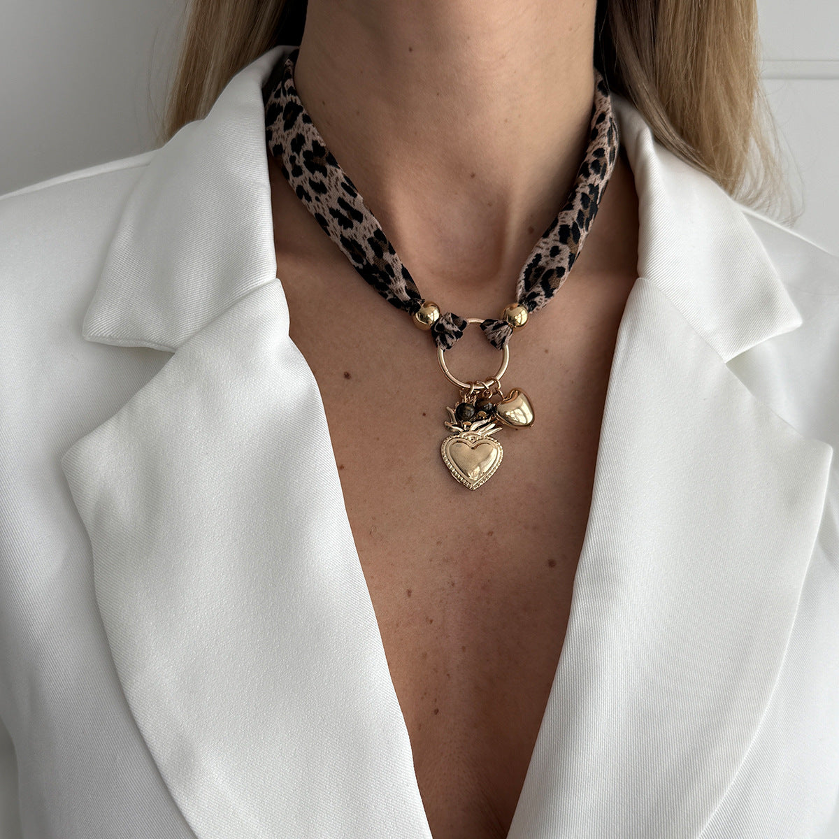 Women's Fashion Sexy Leopard Print Flannel Personality Big Love Pendants