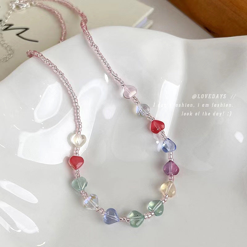 Colorful Glaze Heart Clavicle Chain Summer Simple Necklace