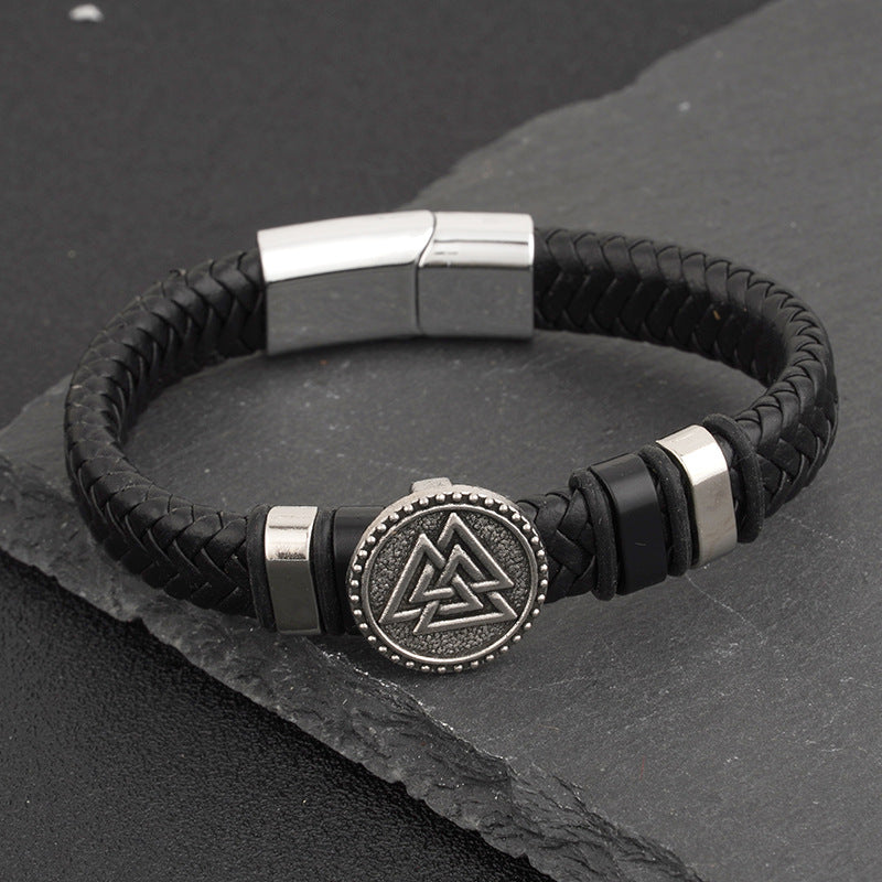 Men's Woven Punk Cowhide Magnetic Snap Cross Bracelets