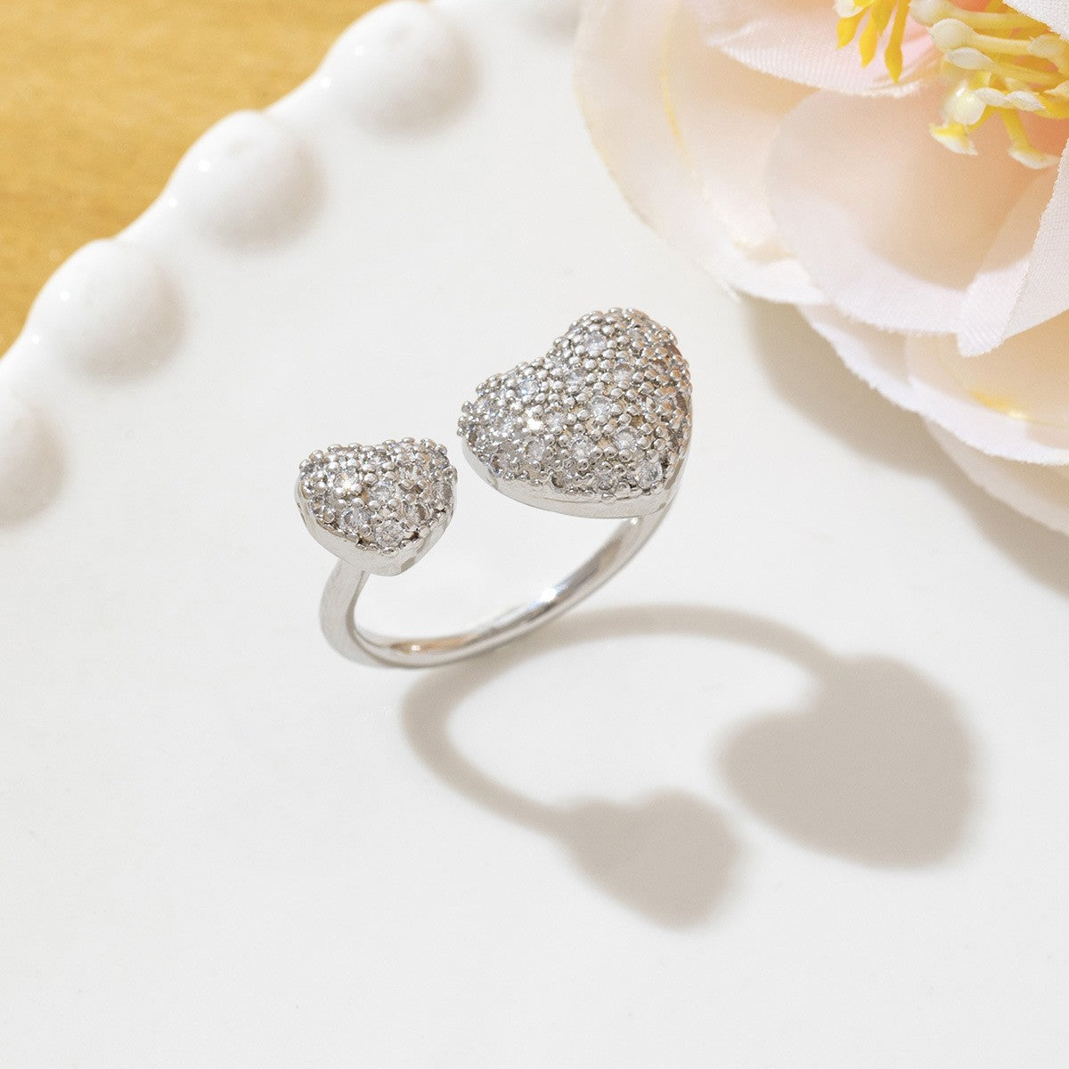 Temperament High Sense Loving Heart With Opening Adjustable Super Flash Ring