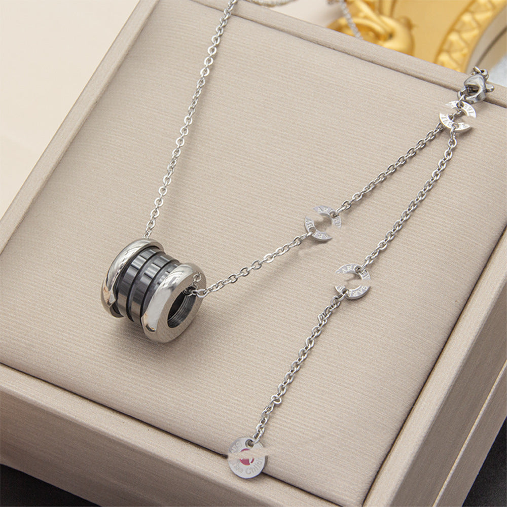 Women's & Men's Black White Simple Roman Digital Gold-plated Spring Cylinder Necklaces